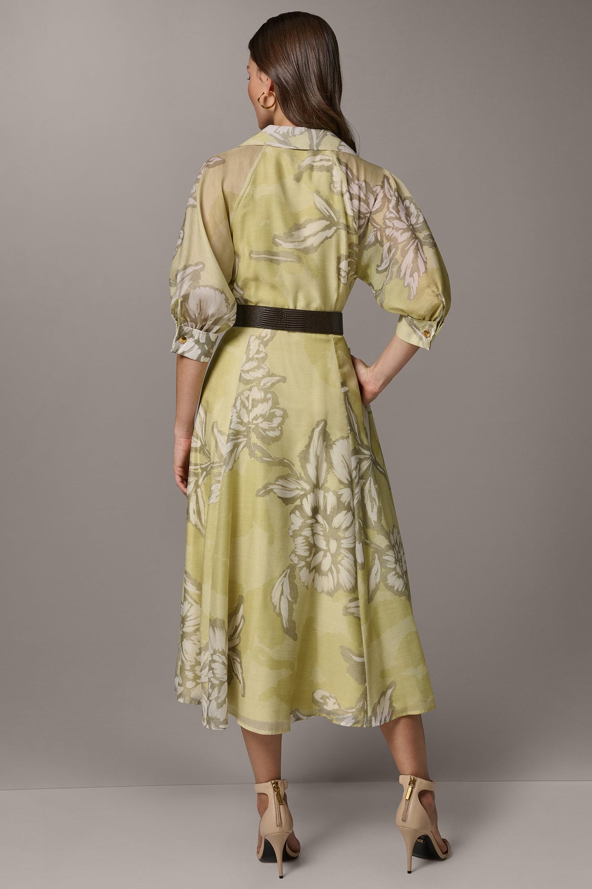 PUFF SLEEVE MIDI SHIRT DRESS