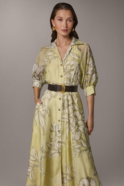 PUFF SLEEVE MIDI SHIRT DRESS