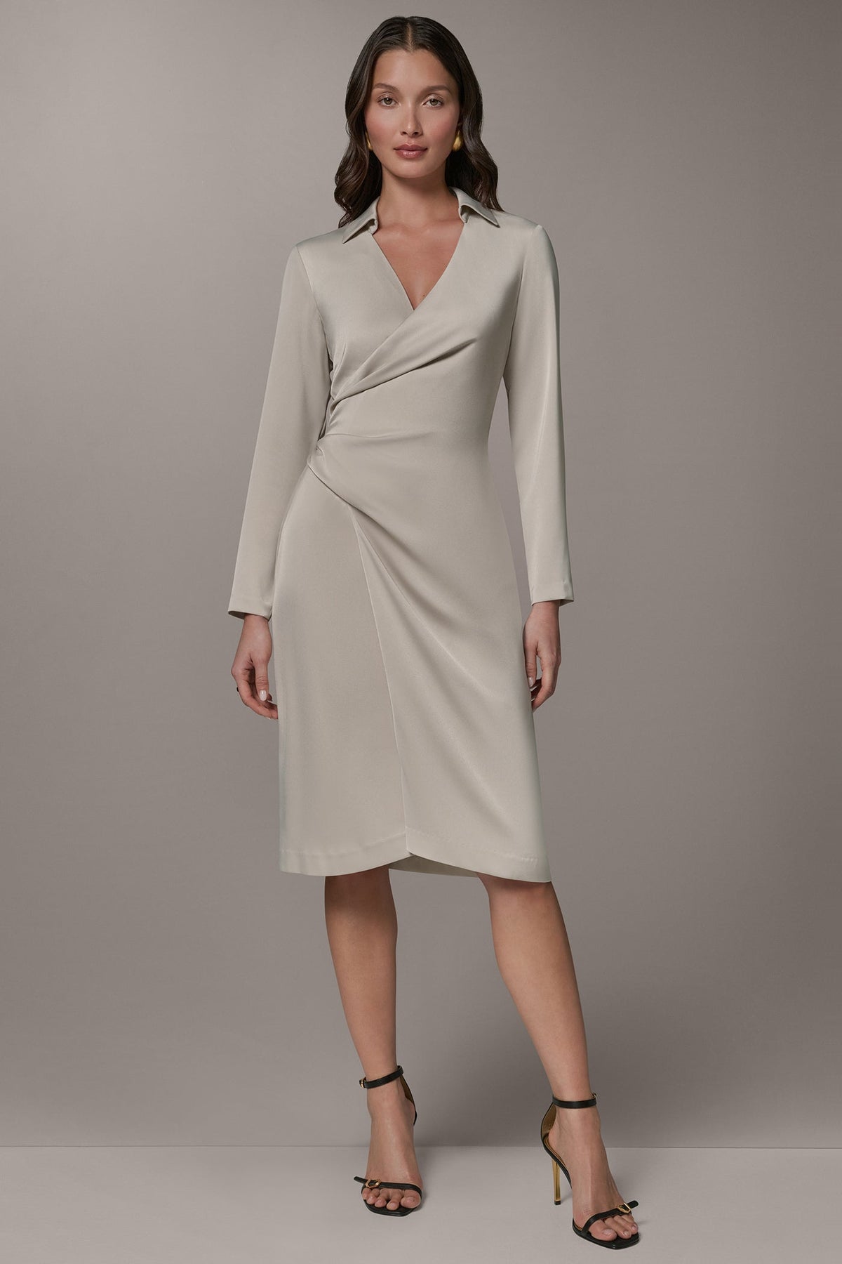 LONG SLEEVE WRAP-EFFECT SHIRT DRESS