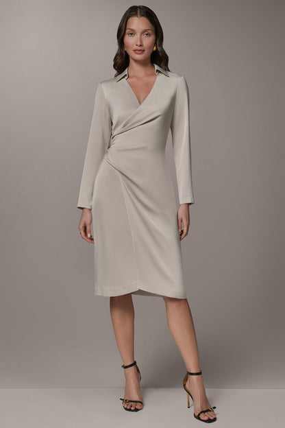 LONG SLEEVE WRAP-EFFECT SHIRT DRESS