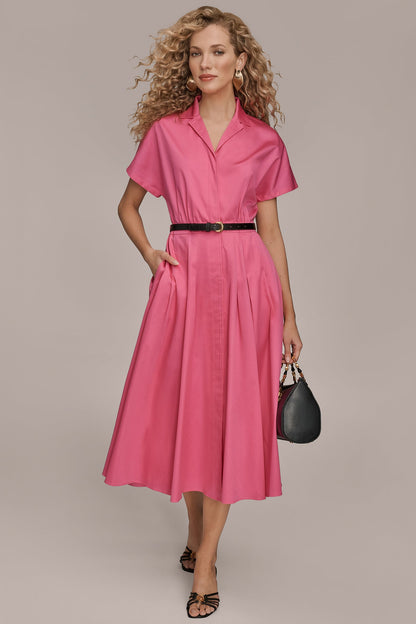 SHORT SLEEVE BUTTON-FRONT SHIRT DRESS