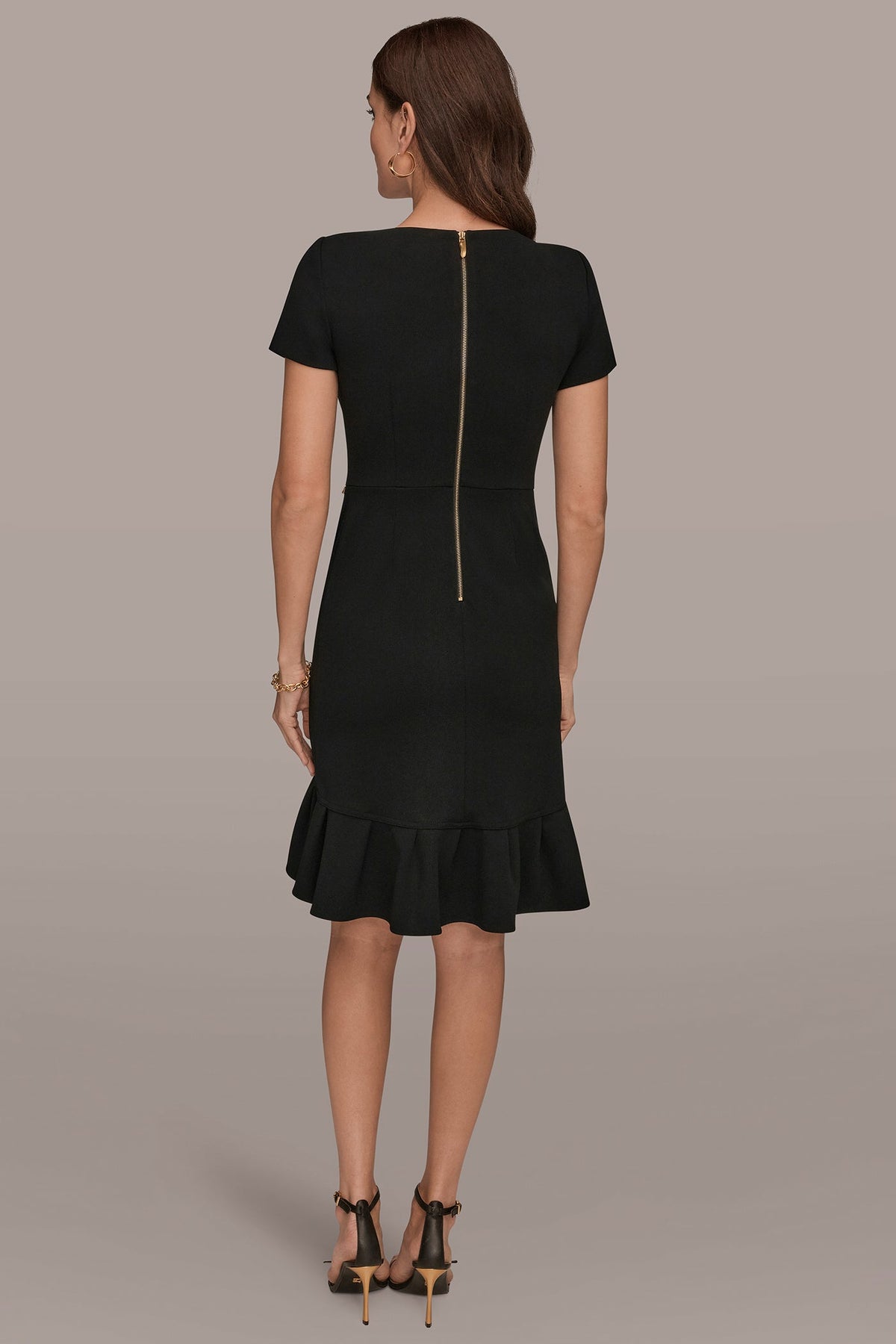 SHORT SLEEVE RUFFLE SHEATH DRESS