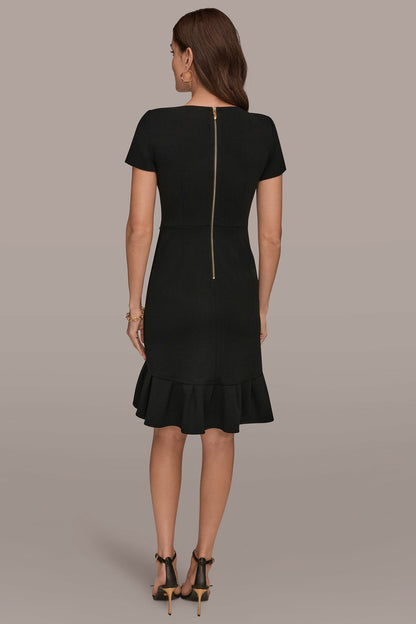 SHORT SLEEVE RUFFLE SHEATH DRESS