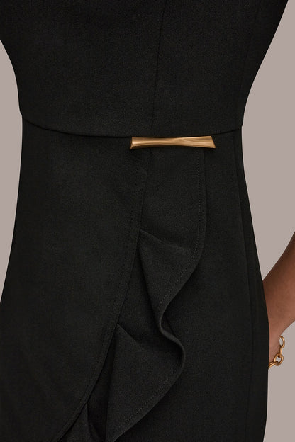 SHORT SLEEVE RUFFLE SHEATH DRESS