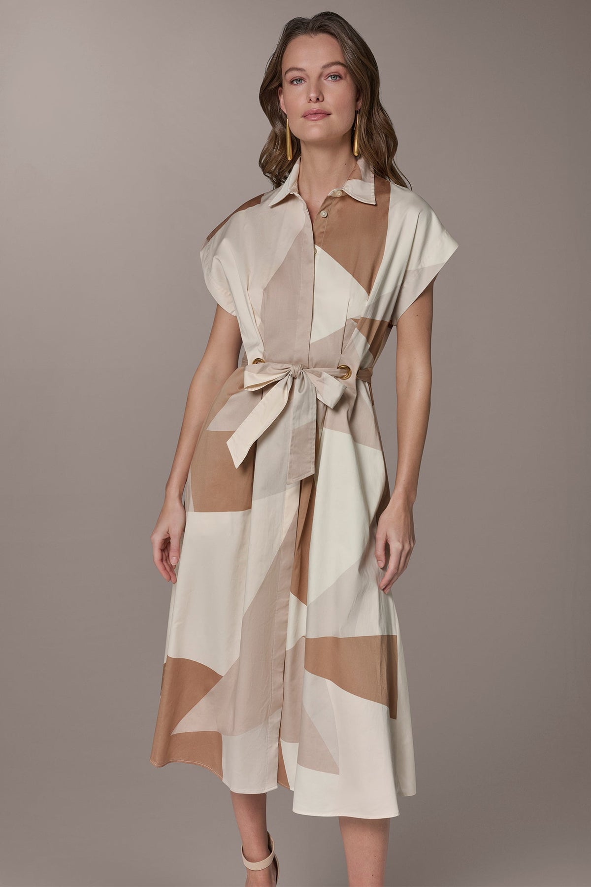 COTTON-SATEEN PRINTED MIDI SHIRT DRESS