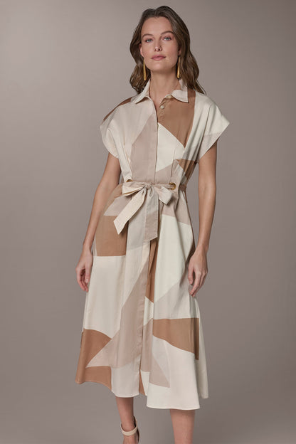 COTTON-SATEEN PRINTED MIDI SHIRT DRESS