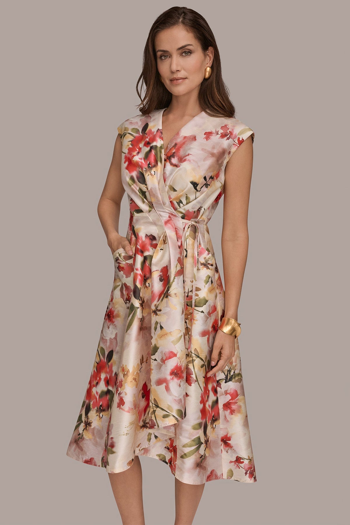 DUPIONI FLORAL WRAP DRESS