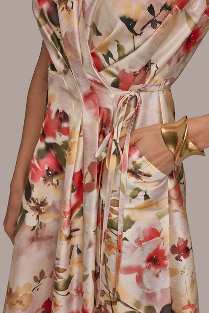 DUPIONI FLORAL WRAP DRESS