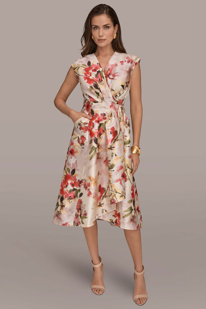 DUPIONI FLORAL WRAP DRESS
