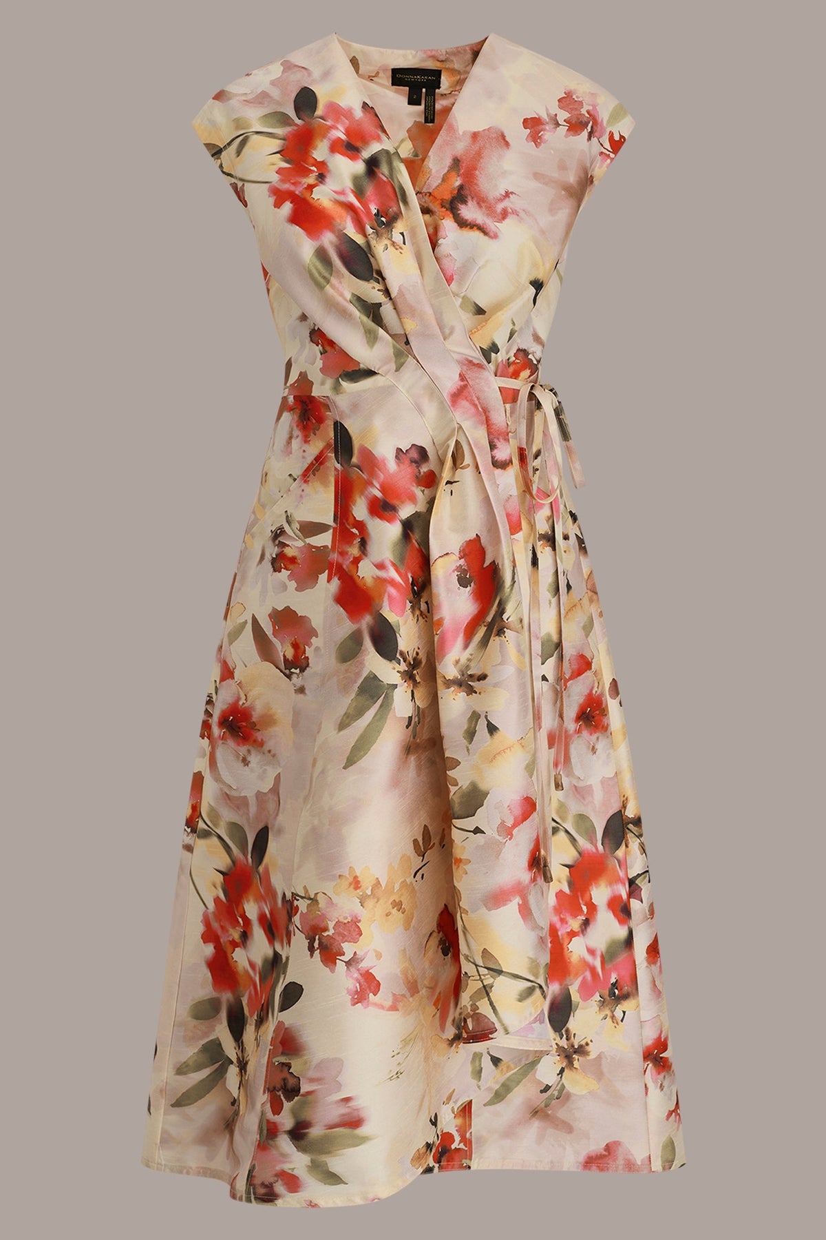 DUPIONI FLORAL WRAP DRESS