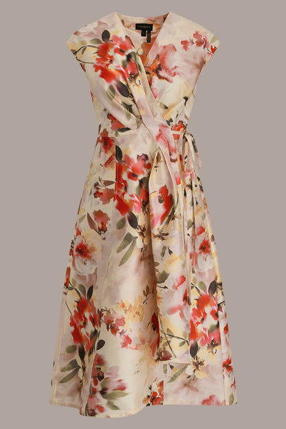 DUPIONI FLORAL WRAP DRESS