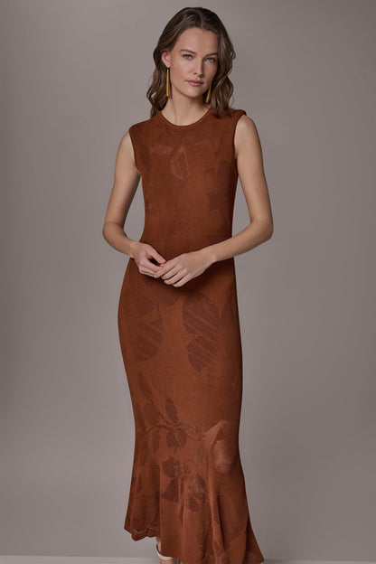 FLORAL-JACQUARD MIDI SWEATER DRESS