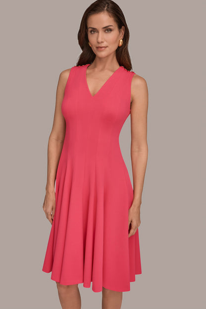 SLEEVELESS BUTTON MIDI FIT AND FLARE DRESS