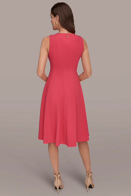 SLEEVELESS BUTTON MIDI FIT AND FLARE DRESS