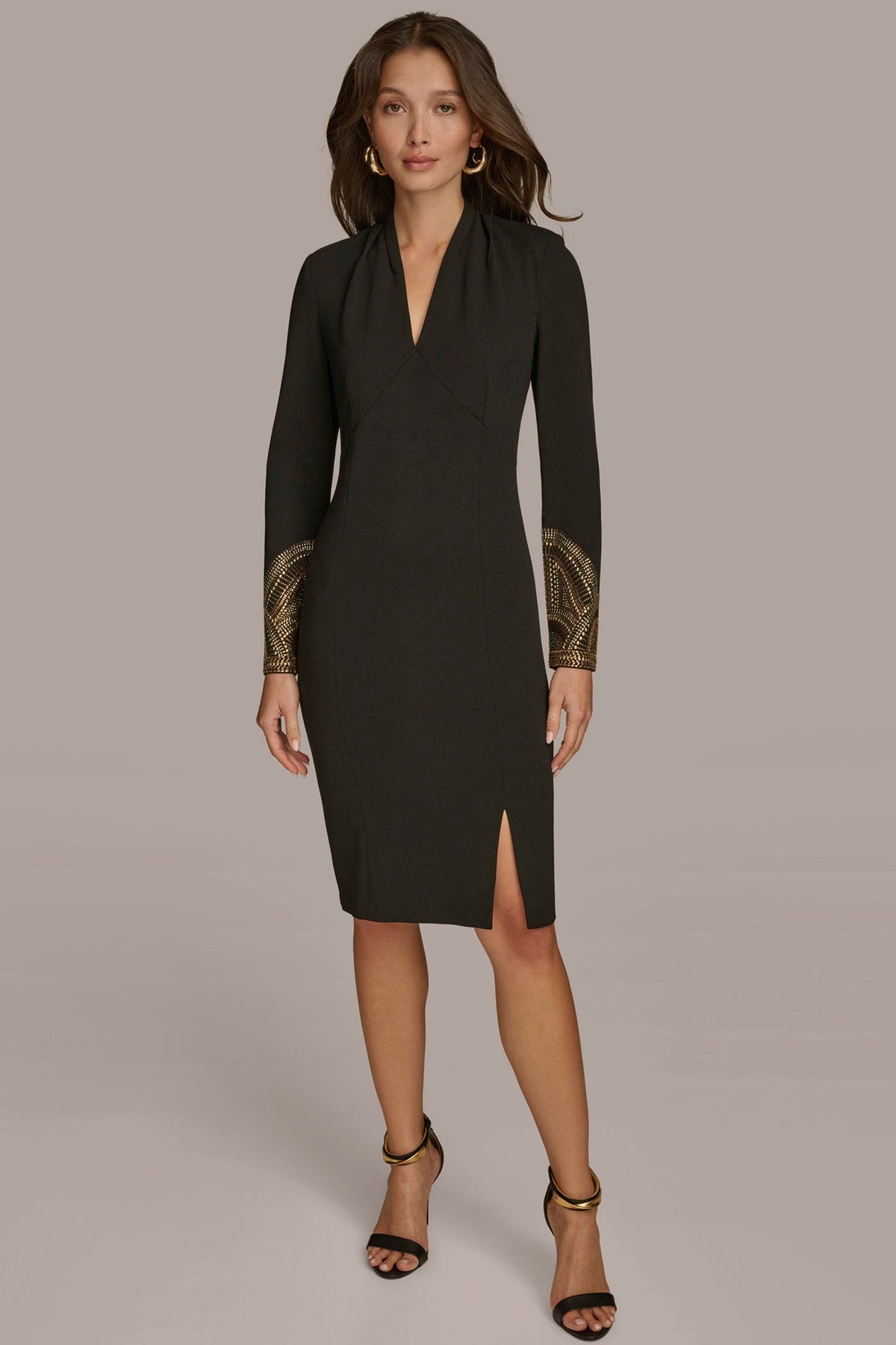 LONG SLEEVE V-NECK SHEATH DRESS