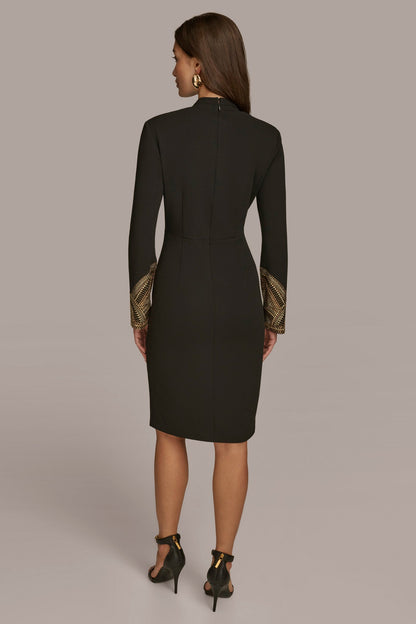 LONG SLEEVE V-NECK SHEATH DRESS