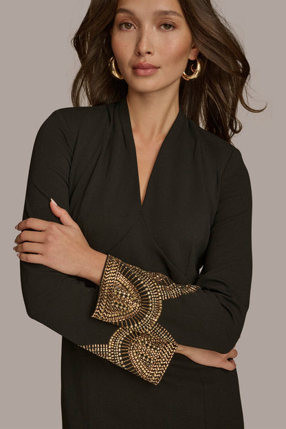 LONG SLEEVE V-NECK SHEATH DRESS
