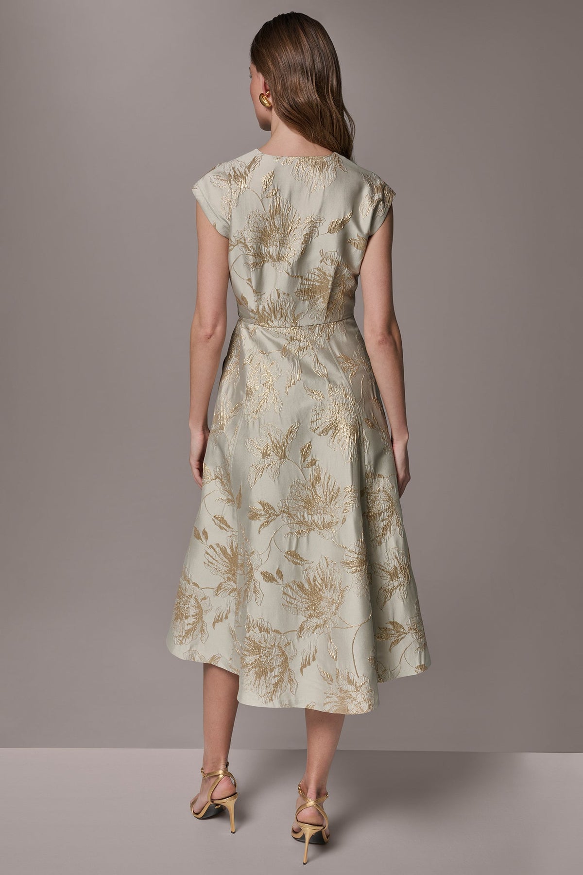 FLORAL-JACQUARD MIDI WRAP DRESS