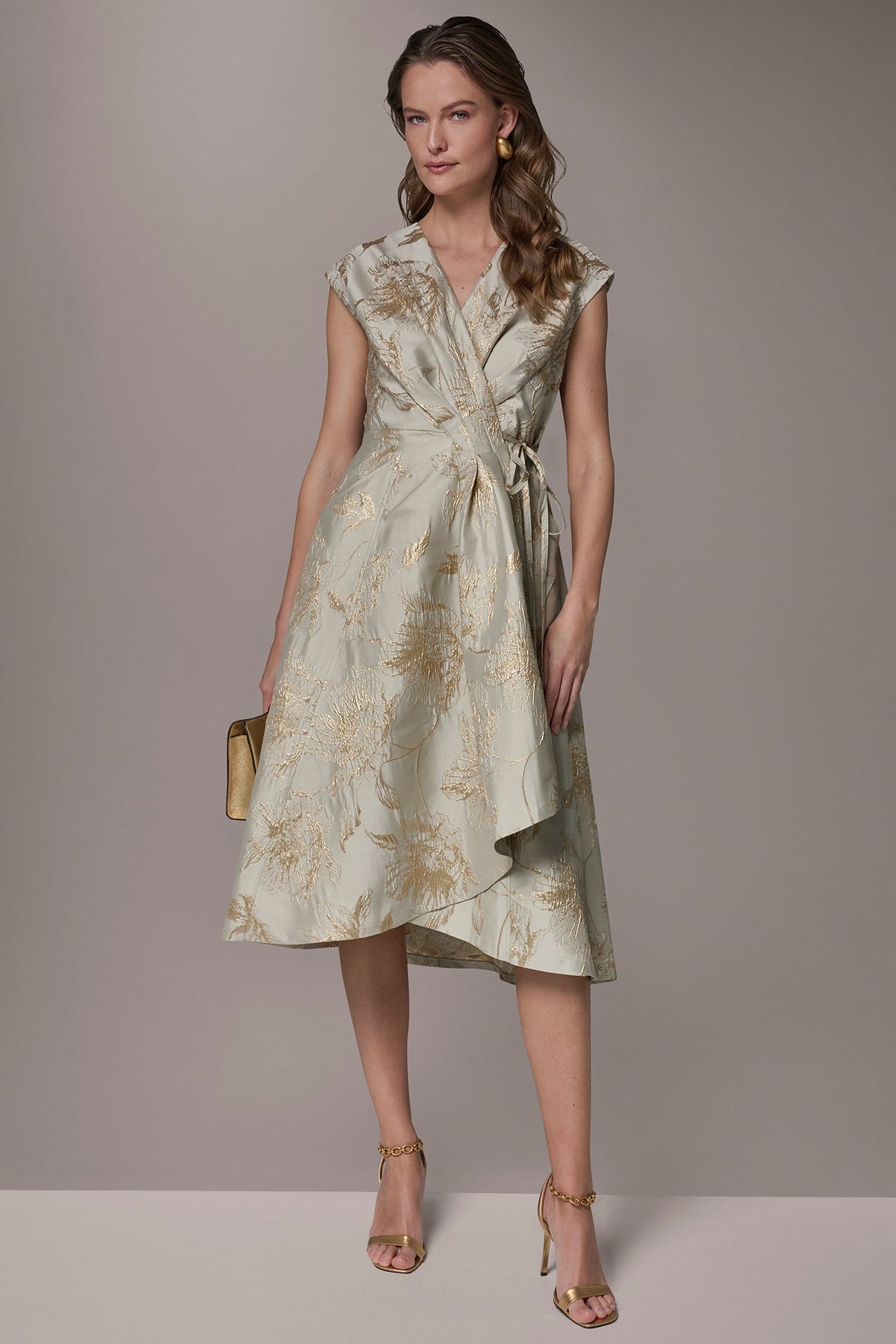 FLORAL-JACQUARD MIDI WRAP DRESS