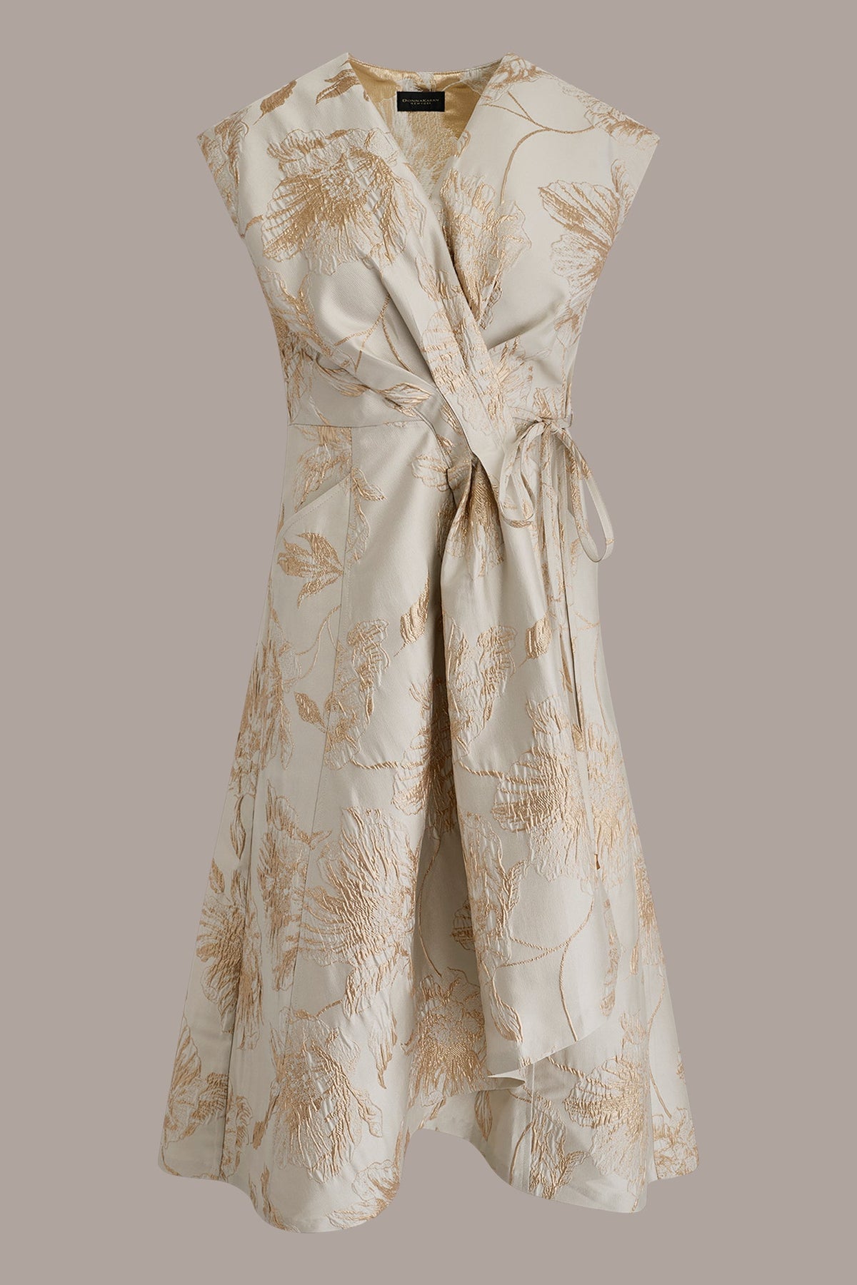 FLORAL-JACQUARD MIDI WRAP DRESS