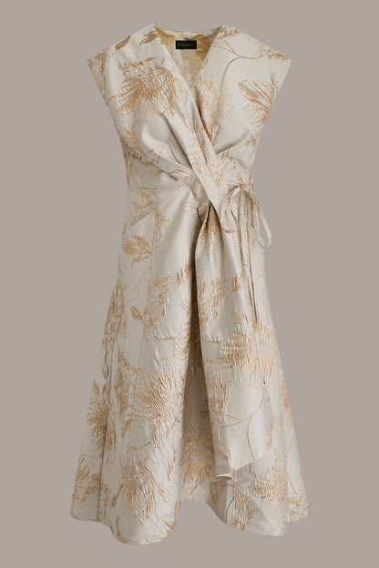 FLORAL-JACQUARD MIDI WRAP DRESS