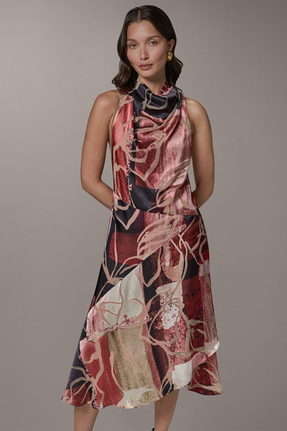 SLEEVELESS COWL NECK MIDI A-LINE DRESS