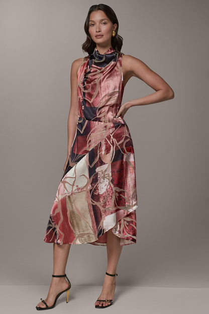SLEEVELESS COWL NECK MIDI A-LINE DRESS