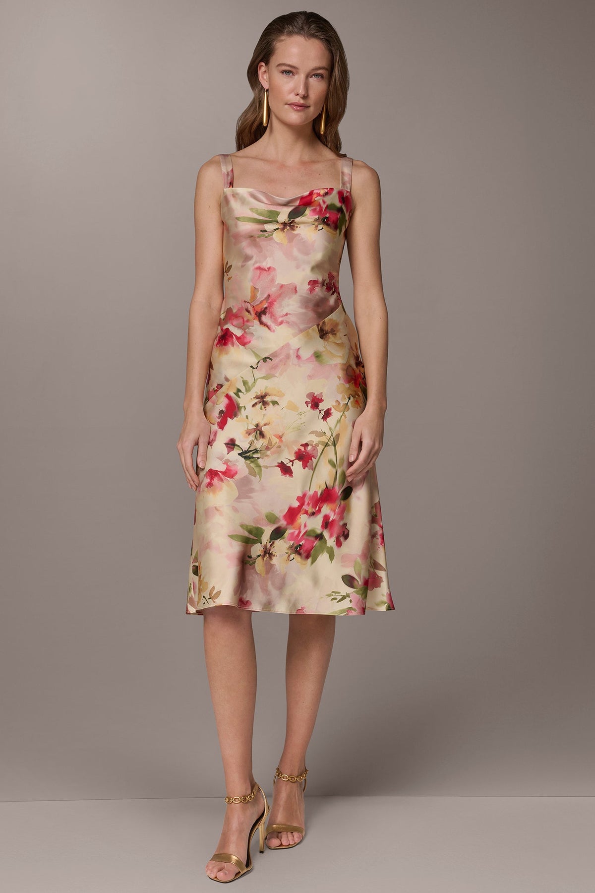 CHARMEUSE FLORAL MIDI SLIP DRESS