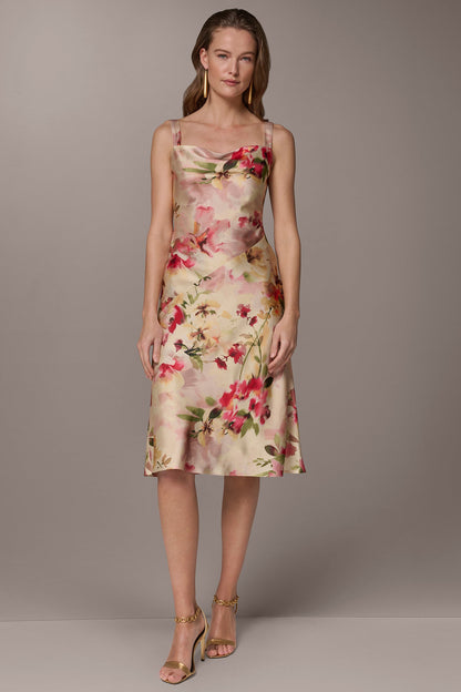 CHARMEUSE FLORAL MIDI SLIP DRESS