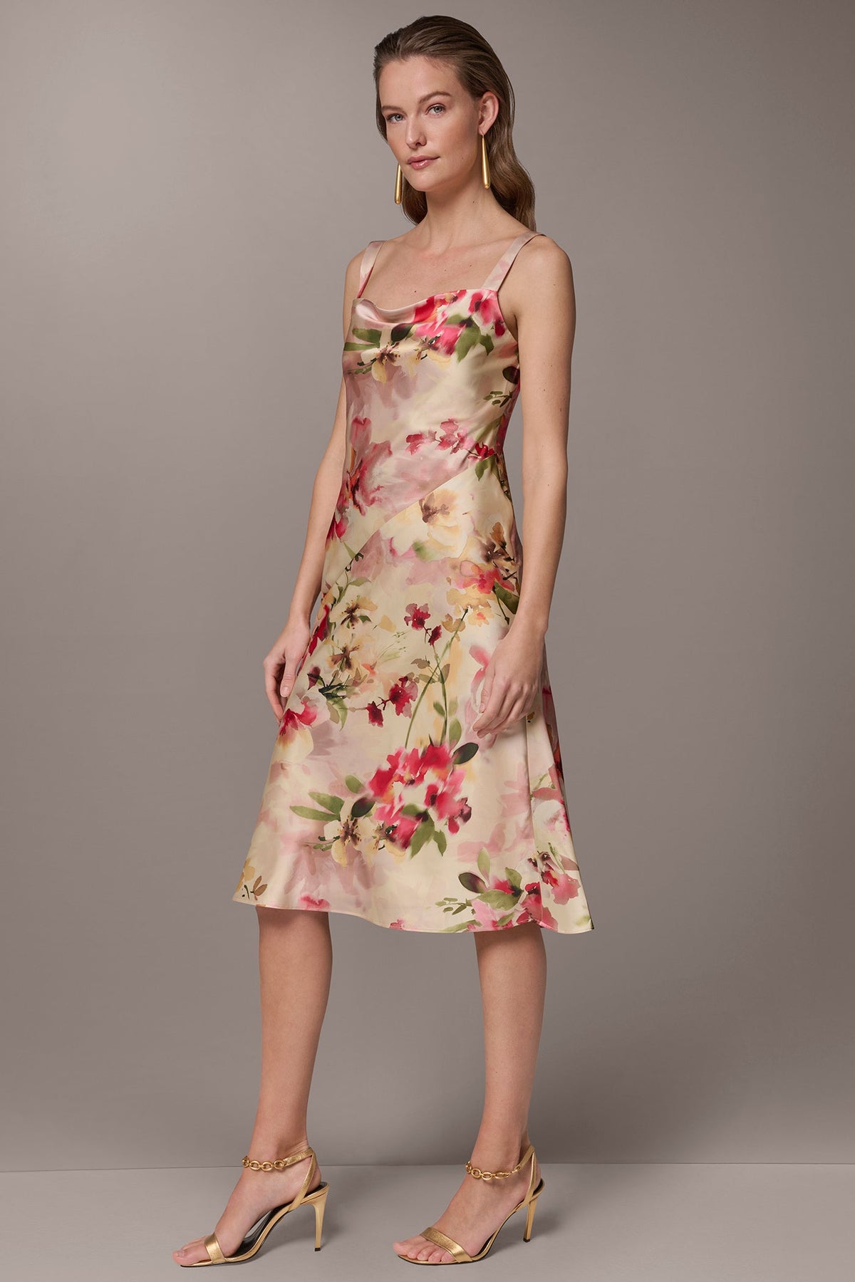 CHARMEUSE FLORAL MIDI SLIP DRESS