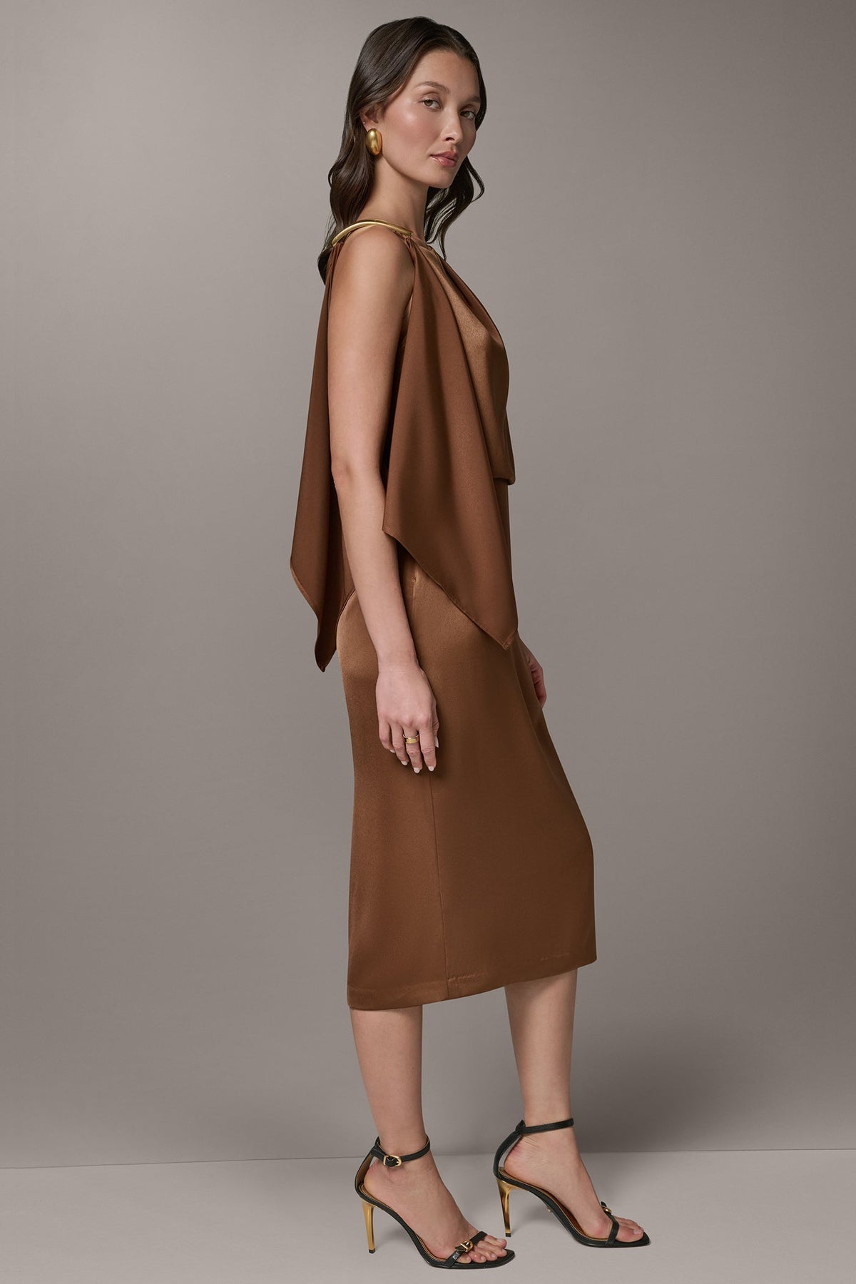 SLEEVELESS ASYMMETRIC MIDI DRESS
