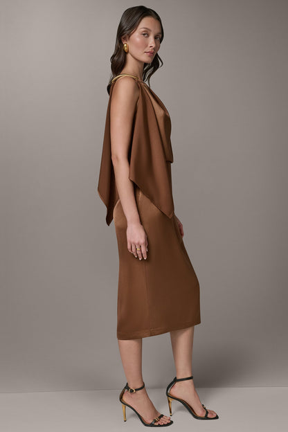 SLEEVELESS ASYMMETRIC MIDI DRESS
