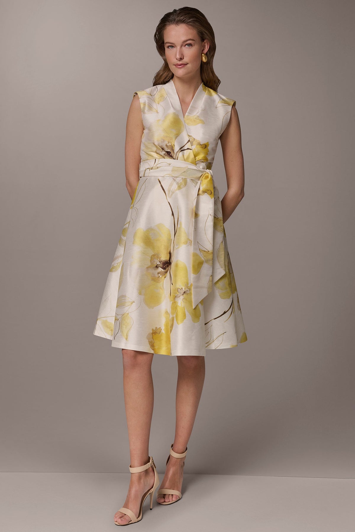 FLORAL JACQUARD WRAP-EFFECT MIDI DRESS