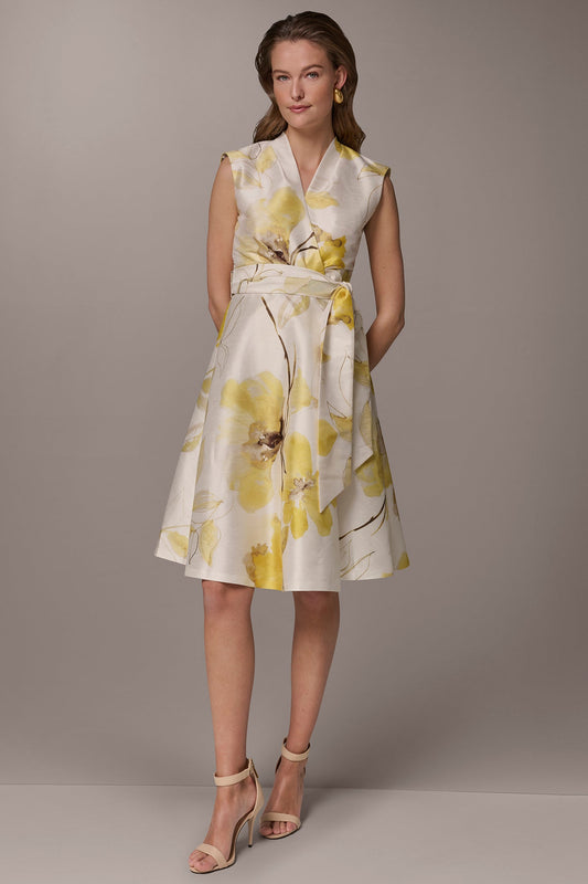 FLORAL JACQUARD WRAP-EFFECT MIDI DRESS