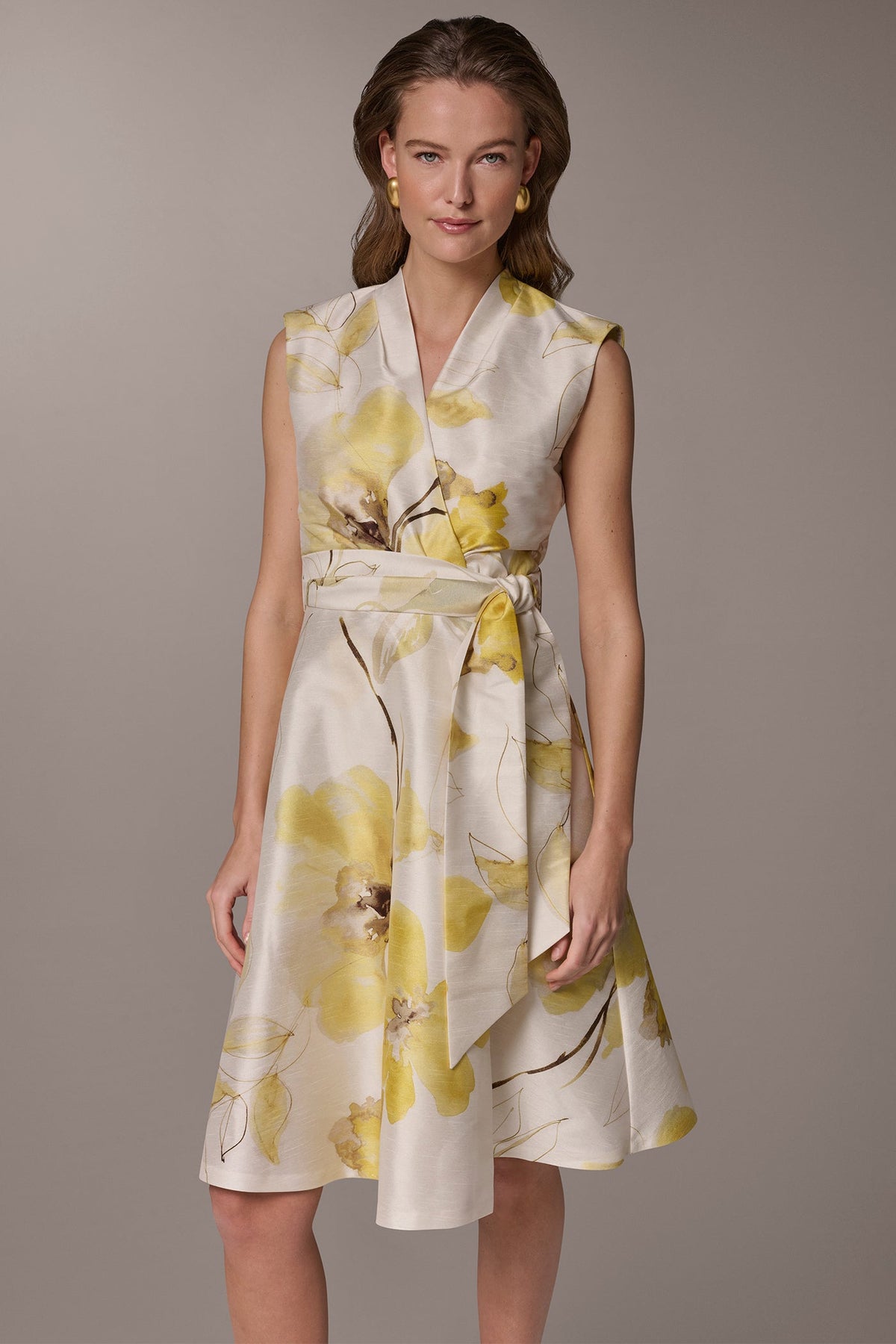 FLORAL JACQUARD WRAP-EFFECT MIDI DRESS