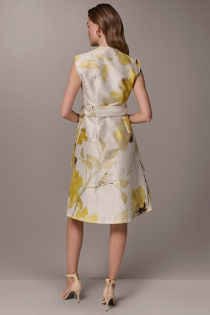 FLORAL JACQUARD WRAP-EFFECT MIDI DRESS