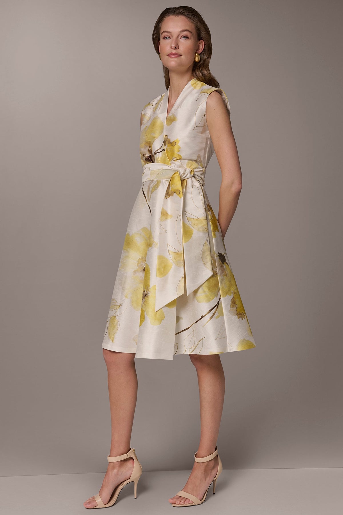 FLORAL JACQUARD WRAP-EFFECT MIDI DRESS