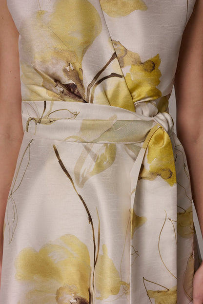 FLORAL JACQUARD WRAP-EFFECT MIDI DRESS