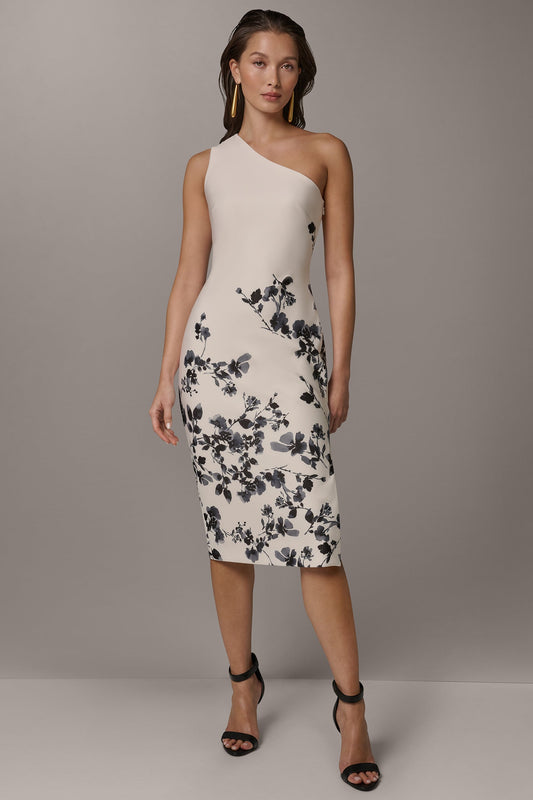 FLORAL ONE-SHOULDER SHEATH DRESS