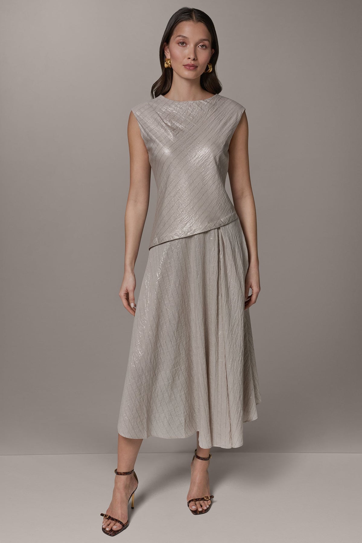 CAP SLEEVE ASYMMETRIC MIDI FIT AND FLARE DRESS
