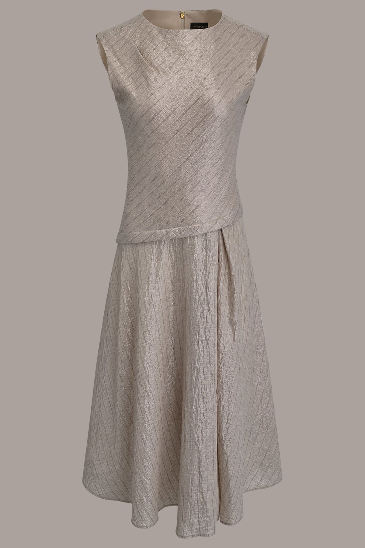 CAP SLEEVE ASYMMETRIC MIDI FIT AND FLARE DRESS