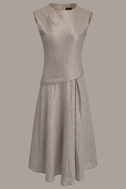CAP SLEEVE ASYMMETRIC MIDI FIT AND FLARE DRESS
