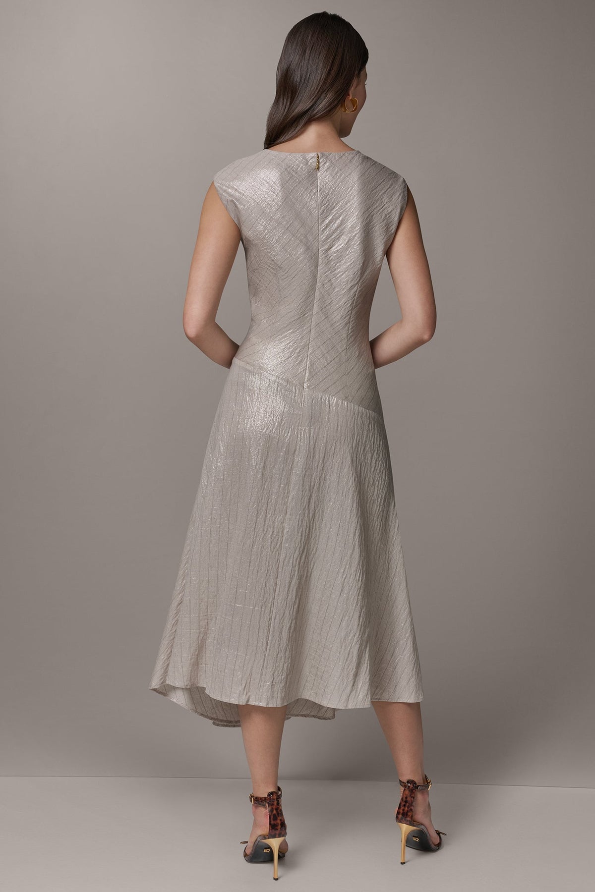 CAP SLEEVE ASYMMETRIC MIDI FIT AND FLARE DRESS