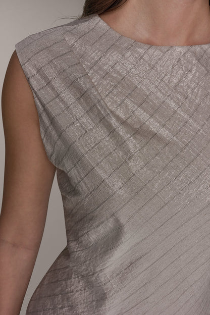 CAP SLEEVE ASYMMETRIC MIDI FIT AND FLARE DRESS