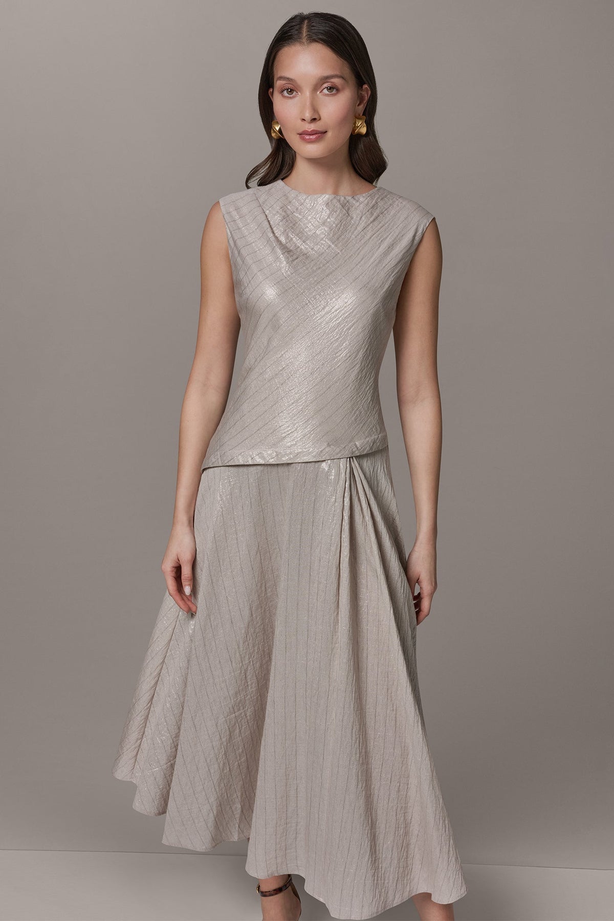 CAP SLEEVE ASYMMETRIC MIDI FIT AND FLARE DRESS
