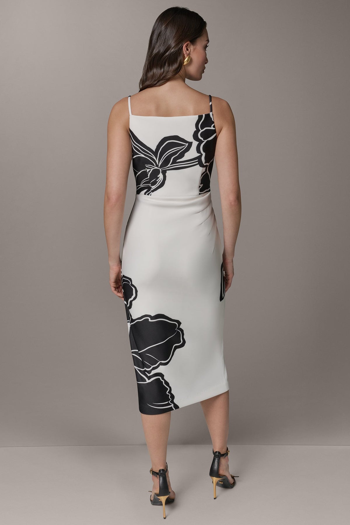 SLEEVELESS TWO-TONE FLORAL MIDI SHEATH DRESS