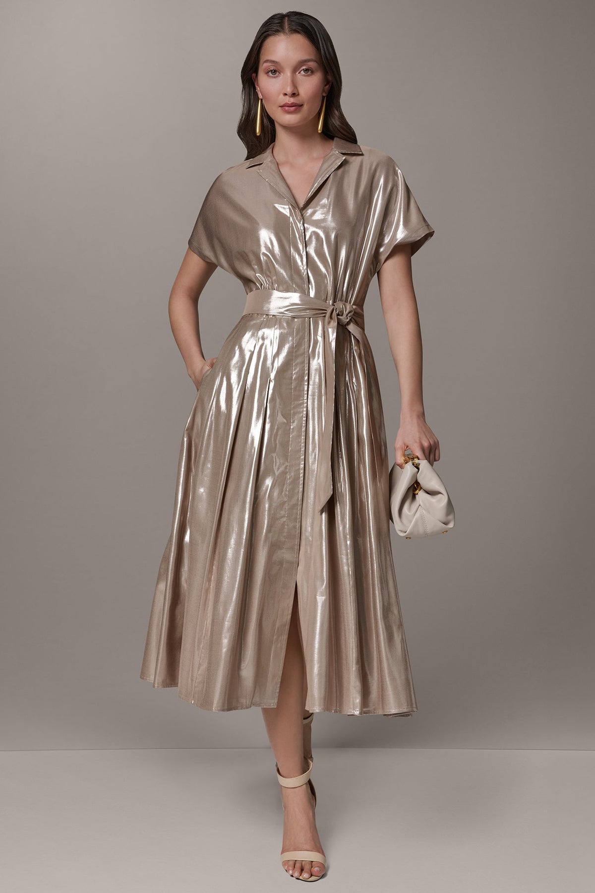 SHORT SLEEVE MIDI SHIRT DRESS