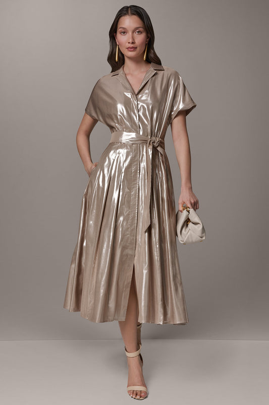 SHORT SLEEVE MIDI SHIRT DRESS