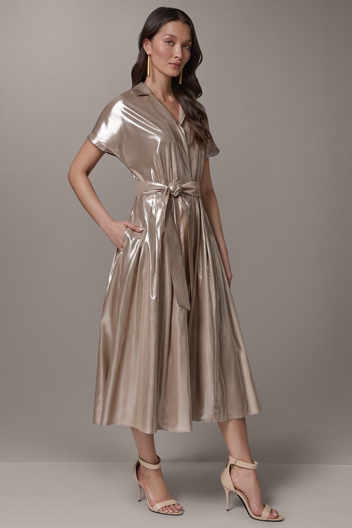 SHORT SLEEVE MIDI SHIRT DRESS