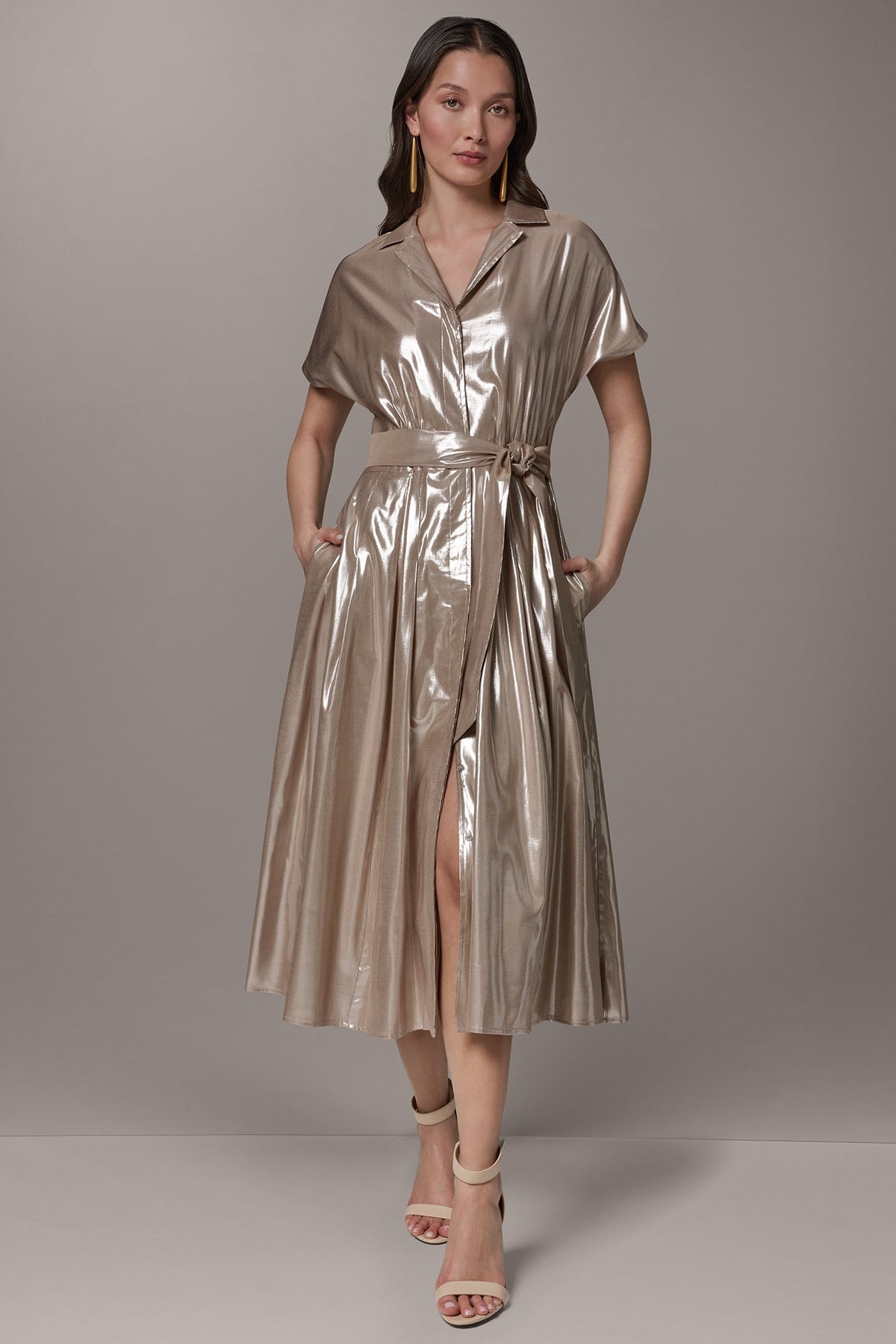 SHORT SLEEVE MIDI SHIRT DRESS